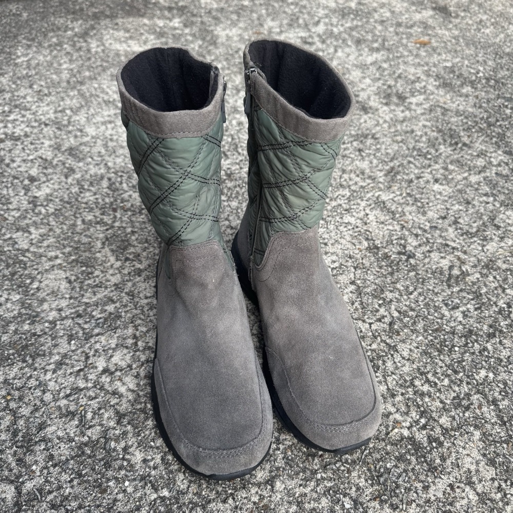 Lands End Womens Size 8.5 B Gray Suede Leather Zip Up Mid Calf Boots Quilted - Picture 2 of 10